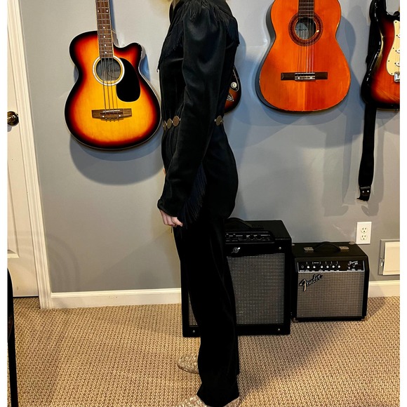 Black Velour Western Style Jumpsuit - Picture 5 of 12